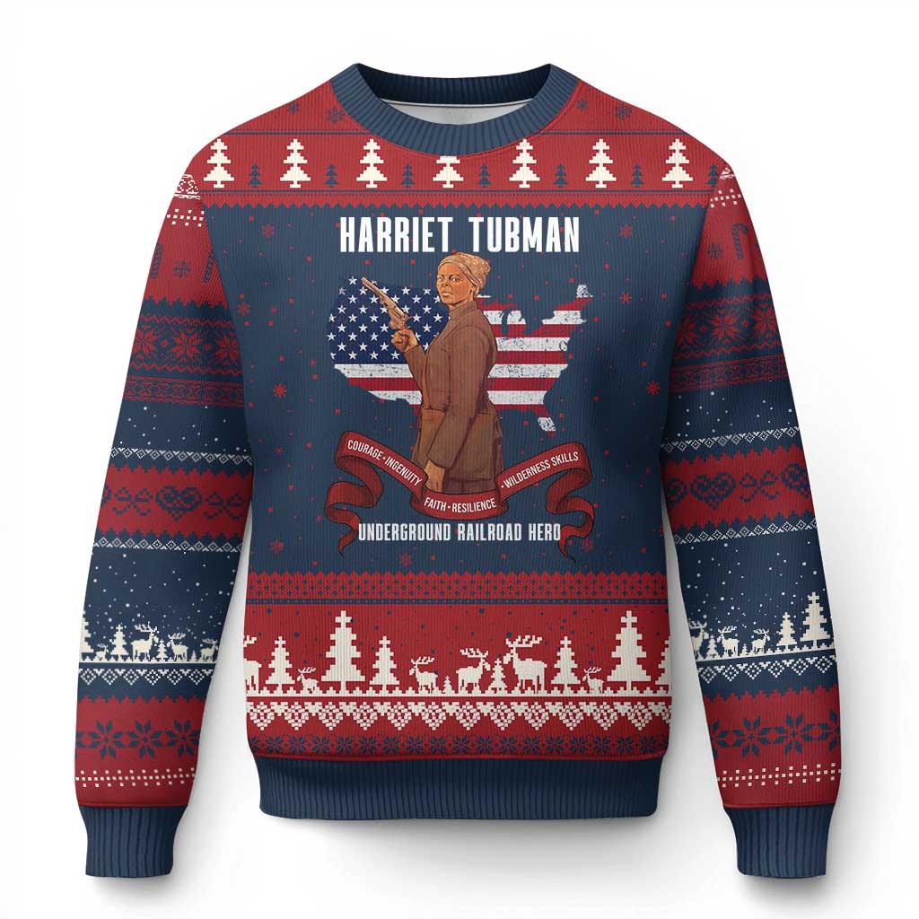 Harriet Tubman Patriotic Ugly Christmas Sweater Strong Black Women Pride TS12 Navy Red Print Your Wear