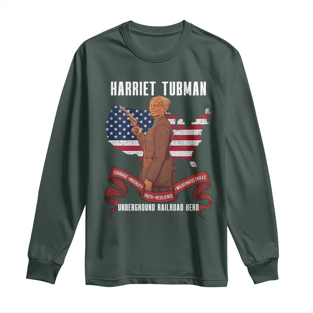 Harriet Tubman Patriotic Long Sleeve Shirt Strong Black Women Pride TS12 Dark Forest Green Print Your Wear