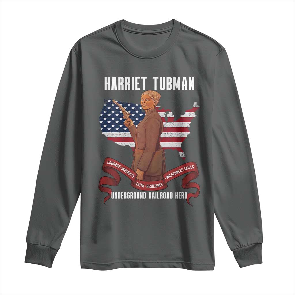 Harriet Tubman Patriotic Long Sleeve Shirt Strong Black Women Pride TS12 Dark Heather Print Your Wear