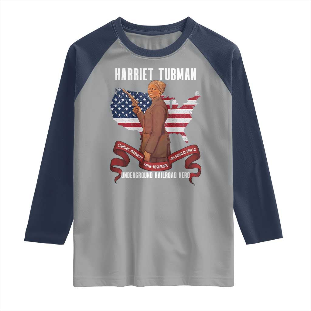Harriet Tubman Patriotic Raglan Shirt Strong Black Women Pride TS12 Sport Gray Navy Print Your Wear