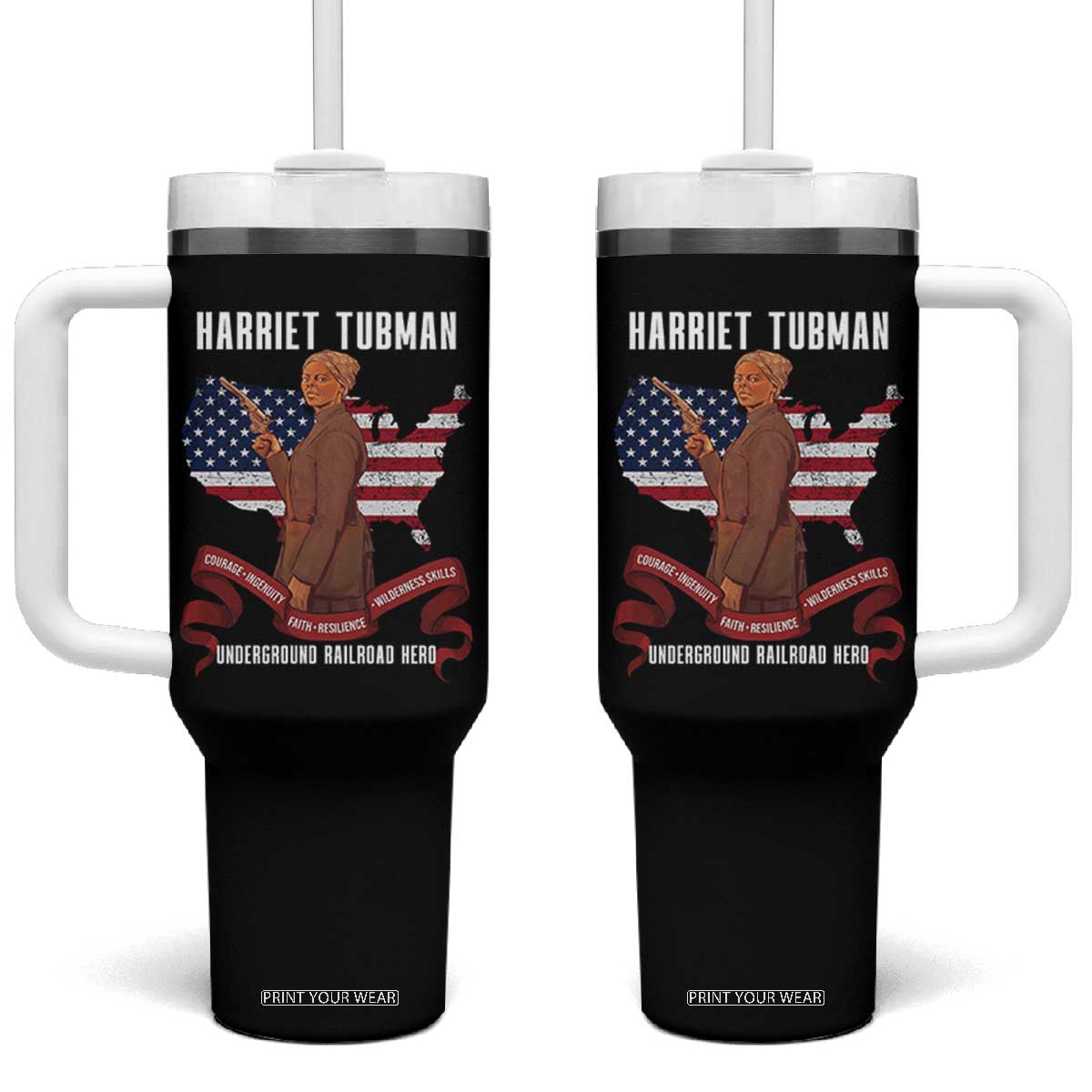Harriet Tubman Patriotic Tumbler With Handle Strong Black Women Pride TS12 One Size: 40 oz Black Print Your Wear