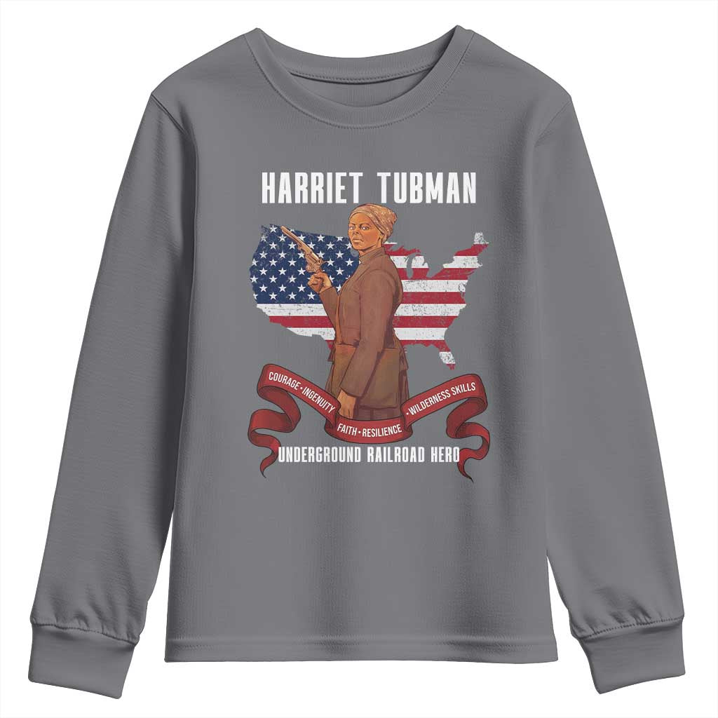 Harriet Tubman Patriotic Youth Sweatshirt Strong Black Women Pride TS12 Charcoal Print Your Wear