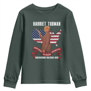 Harriet Tubman Patriotic Youth Sweatshirt Strong Black Women Pride TS12 Dark Forest Green Print Your Wear