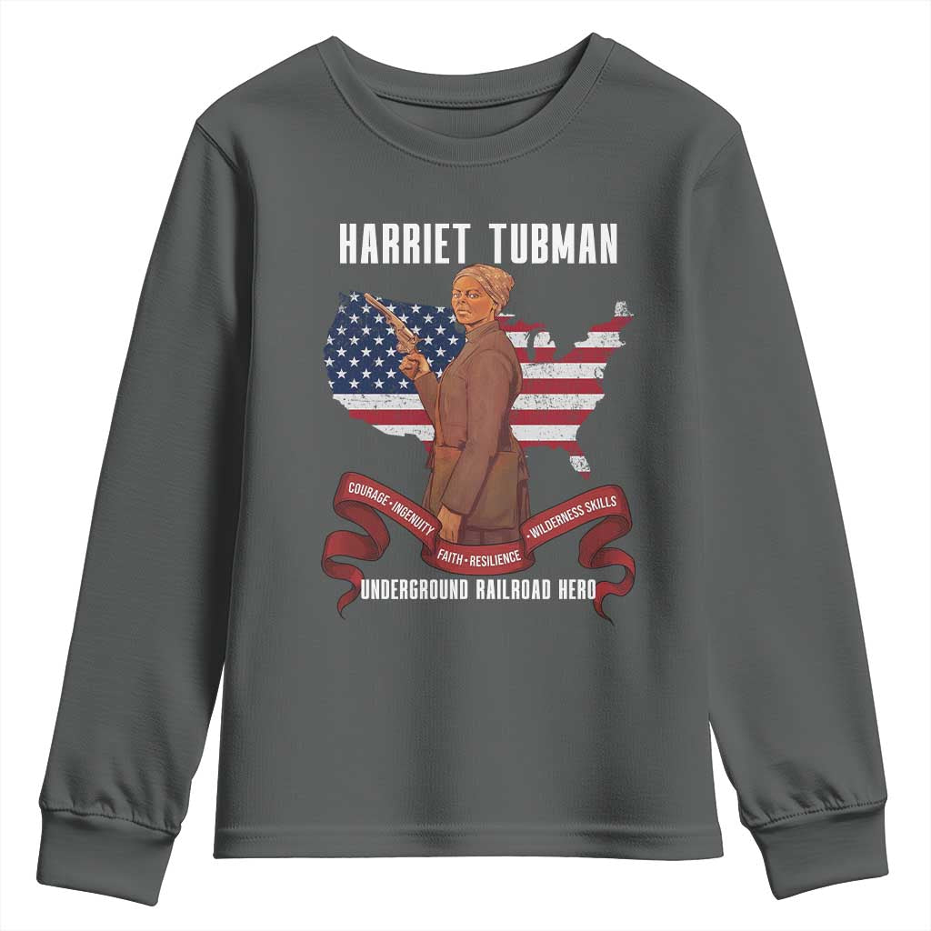 Harriet Tubman Patriotic Youth Sweatshirt Strong Black Women Pride TS12 Dark Heather Print Your Wear