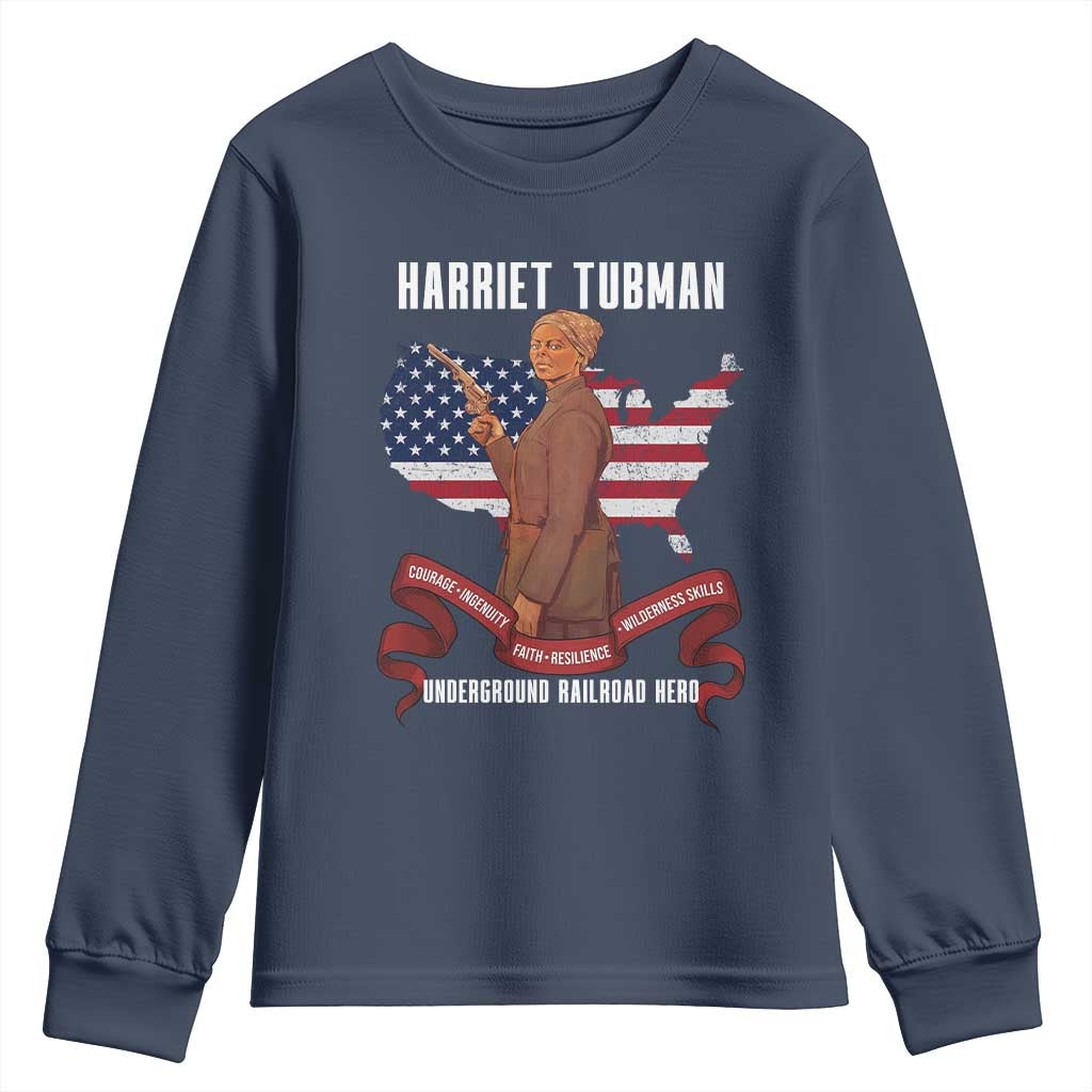 Harriet Tubman Patriotic Youth Sweatshirt Strong Black Women Pride TS12 Navy Print Your Wear