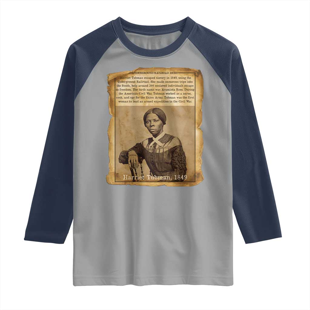 Harriet Tubman Tribute Raglan Shirt Civil Rights Leader Black History Gift TS12 Sport Gray Navy Print Your Wear