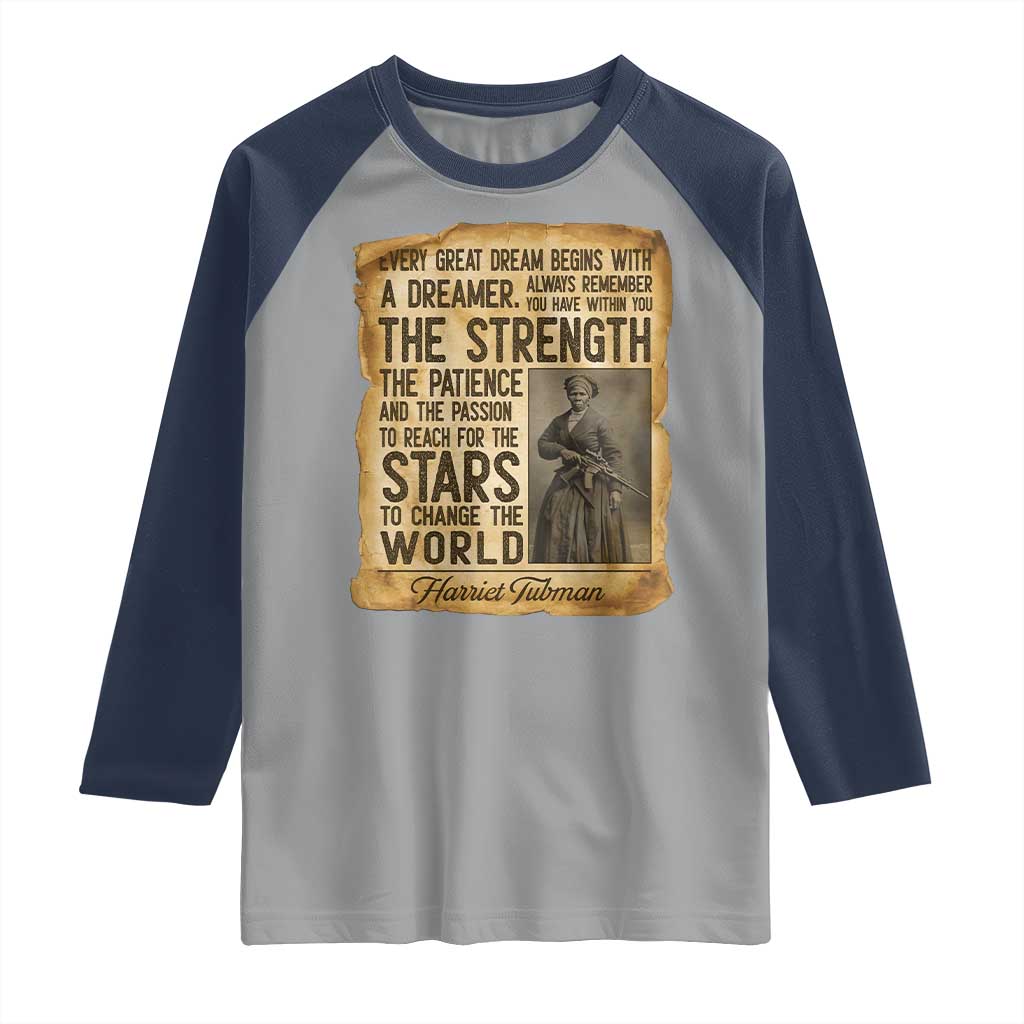 Harriet Tubman Quote Raglan Shirt Strength Patience Passion To Change The World TS12 Sport Gray Navy Print Your Wear