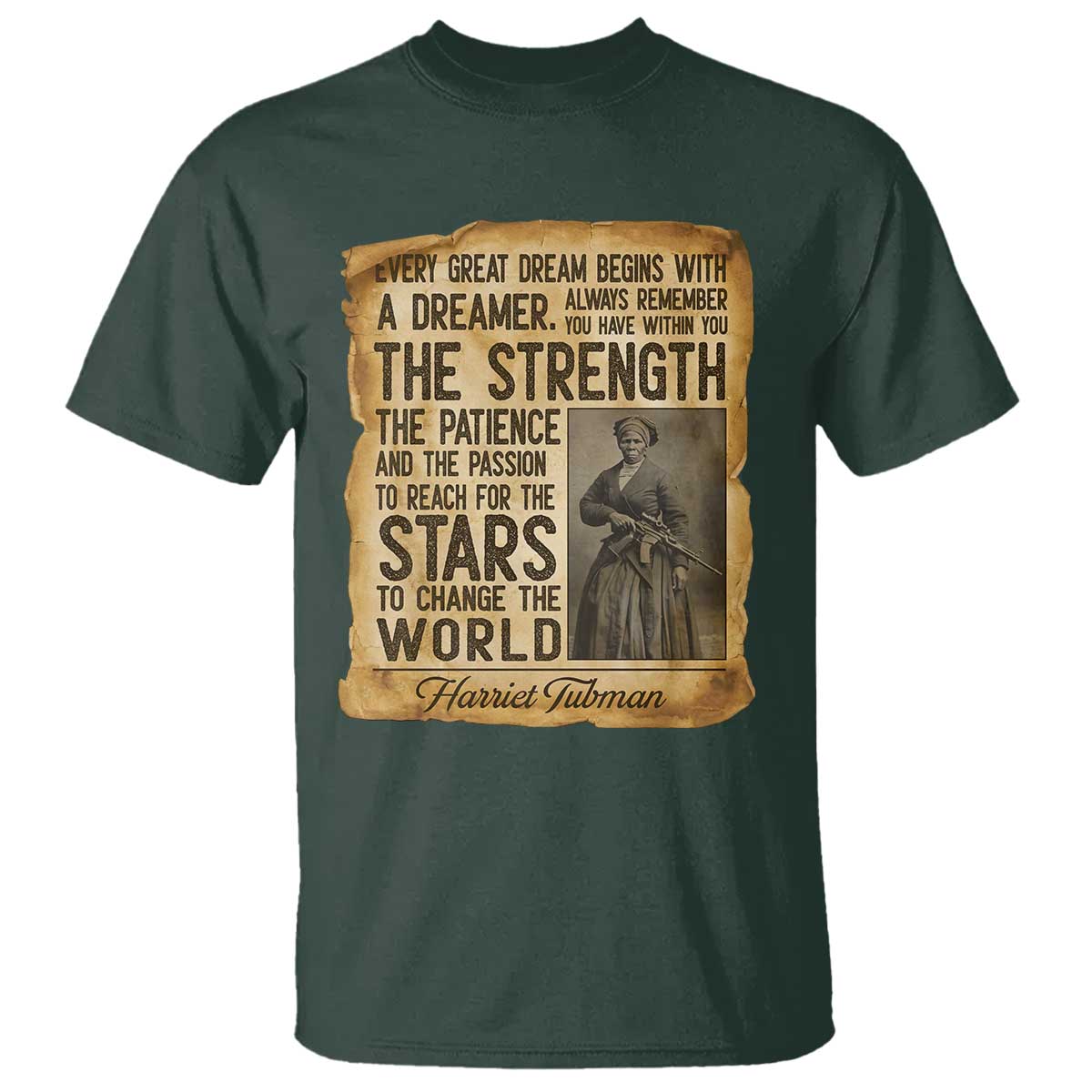 Harriet Tubman Quote T Shirt Strength Patience Passion To Change The World TS12 Dark Forest Green Print Your Wear