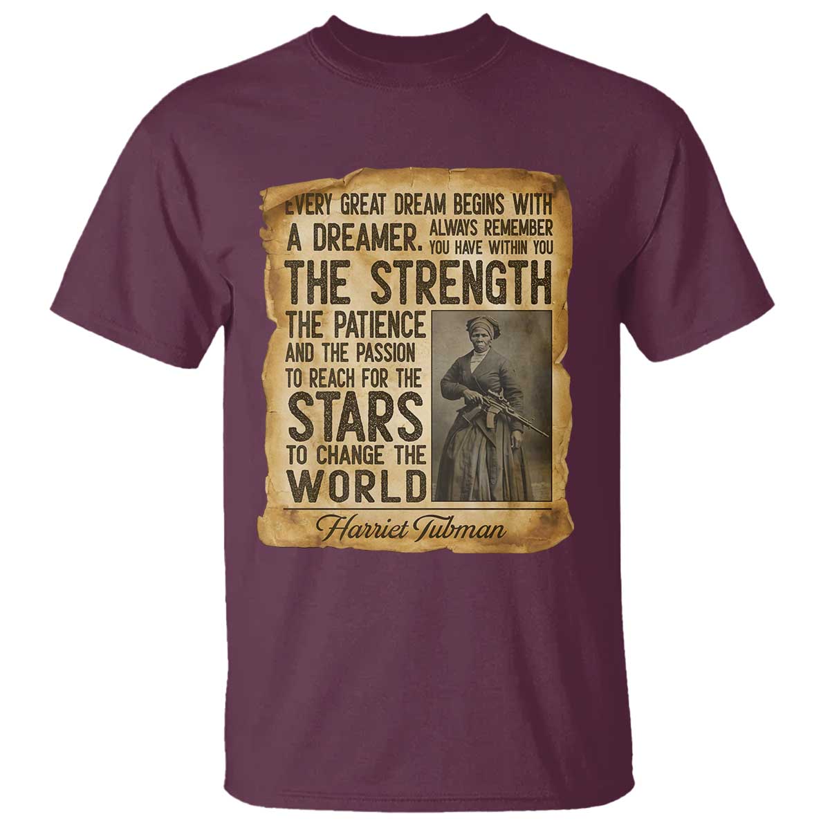Harriet Tubman Quote T Shirt Strength Patience Passion To Change The World TS12 Maroon Print Your Wear