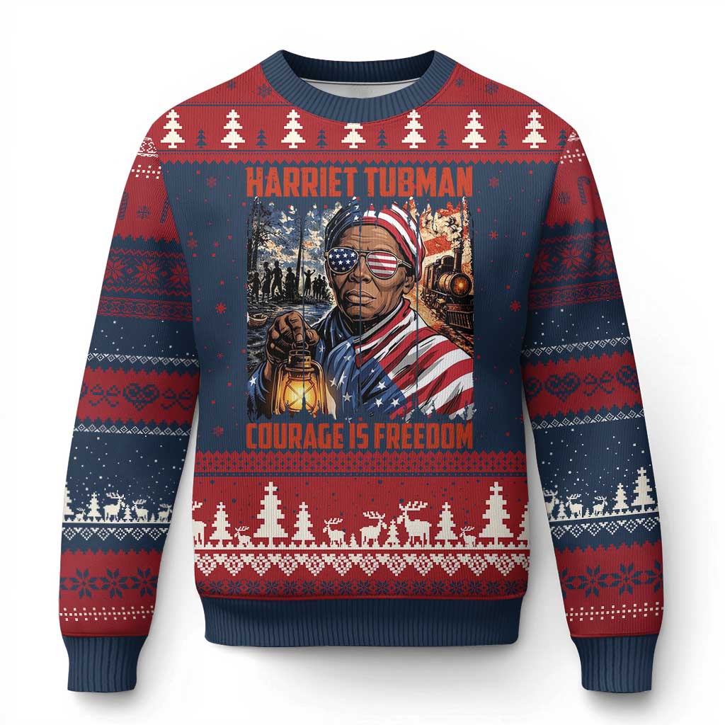 Harriet Tubman Courage Is Freedom Ugly Christmas Sweater Black History Gift TS12 Navy Red Print Your Wear