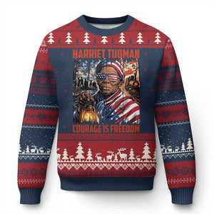 Harriet Tubman Courage Is Freedom Ugly Christmas Sweater Black History Gift TS12 Navy Red Print Your Wear