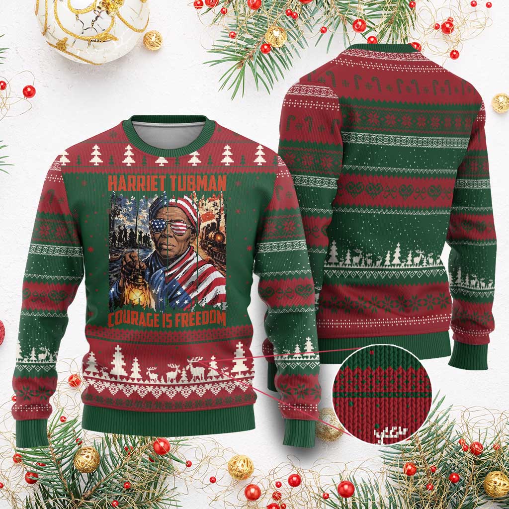 Harriet Tubman Courage Is Freedom Ugly Christmas Sweater Black History Gift TS12 Red Green Print Your Wear