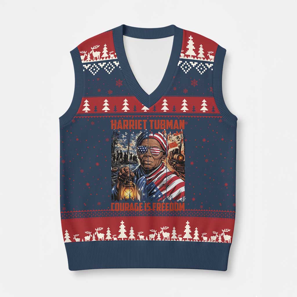 Harriet Tubman Courage Is Freedom V-Neck Knit Sweater Vest Black History Gift TS12 Navy Red Print Your Wear