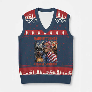 Harriet Tubman Courage Is Freedom V-Neck Knit Sweater Vest Black History Gift TS12 Navy Red Print Your Wear