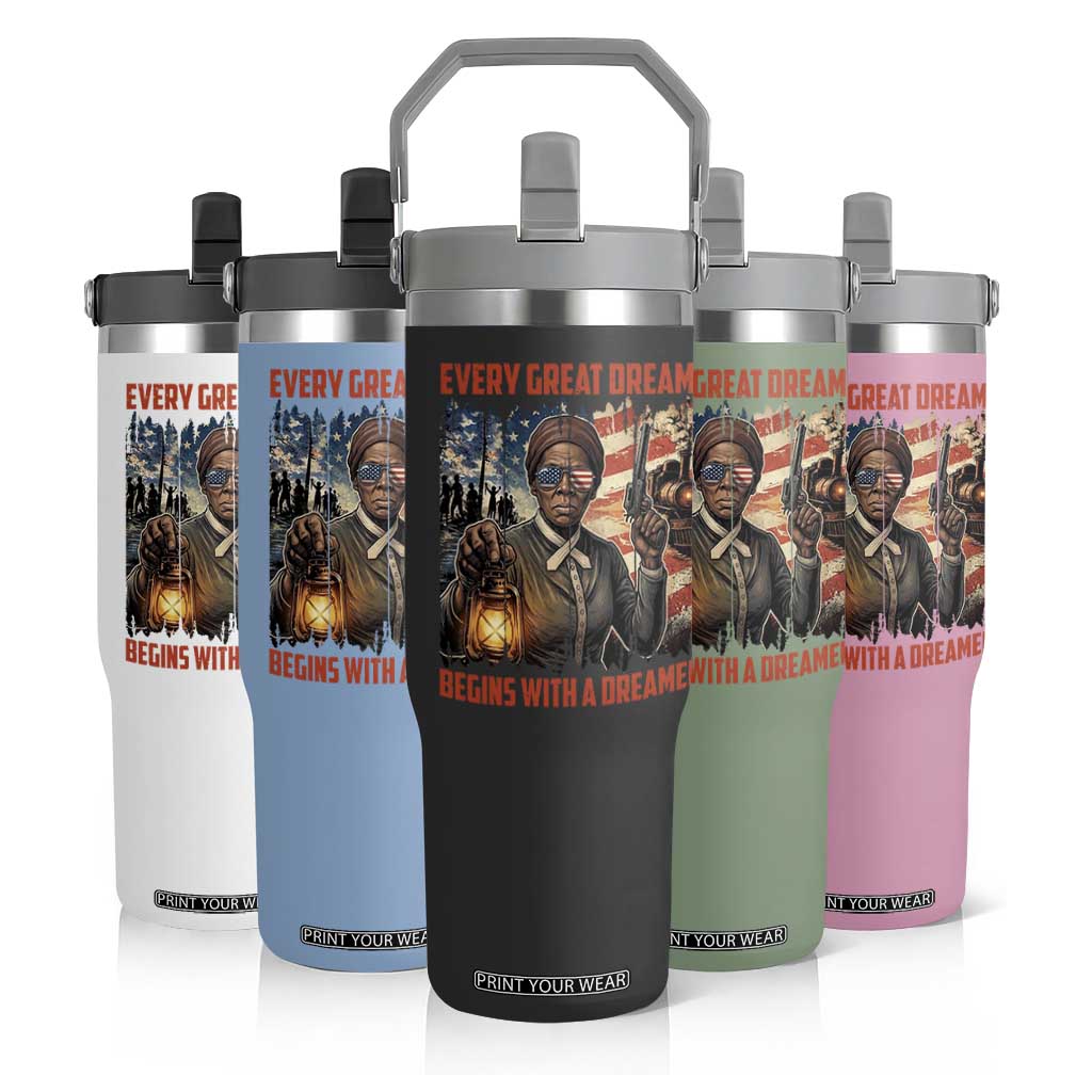 Harriet Tubman Quote Flip Straw Tumbler Every Great Dream Begins With A Dreamer TS12 Print Your Wear