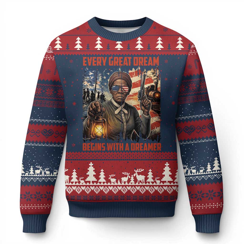 Harriet Tubman Quote Ugly Christmas Sweater Every Great Dream Begins With A Dreamer TS12 Navy Red Print Your Wear
