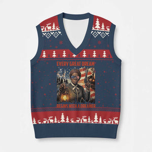Harriet Tubman Quote V-Neck Knit Sweater Vest Every Great Dream Begins With A Dreamer TS12 Navy Red Print Your Wear