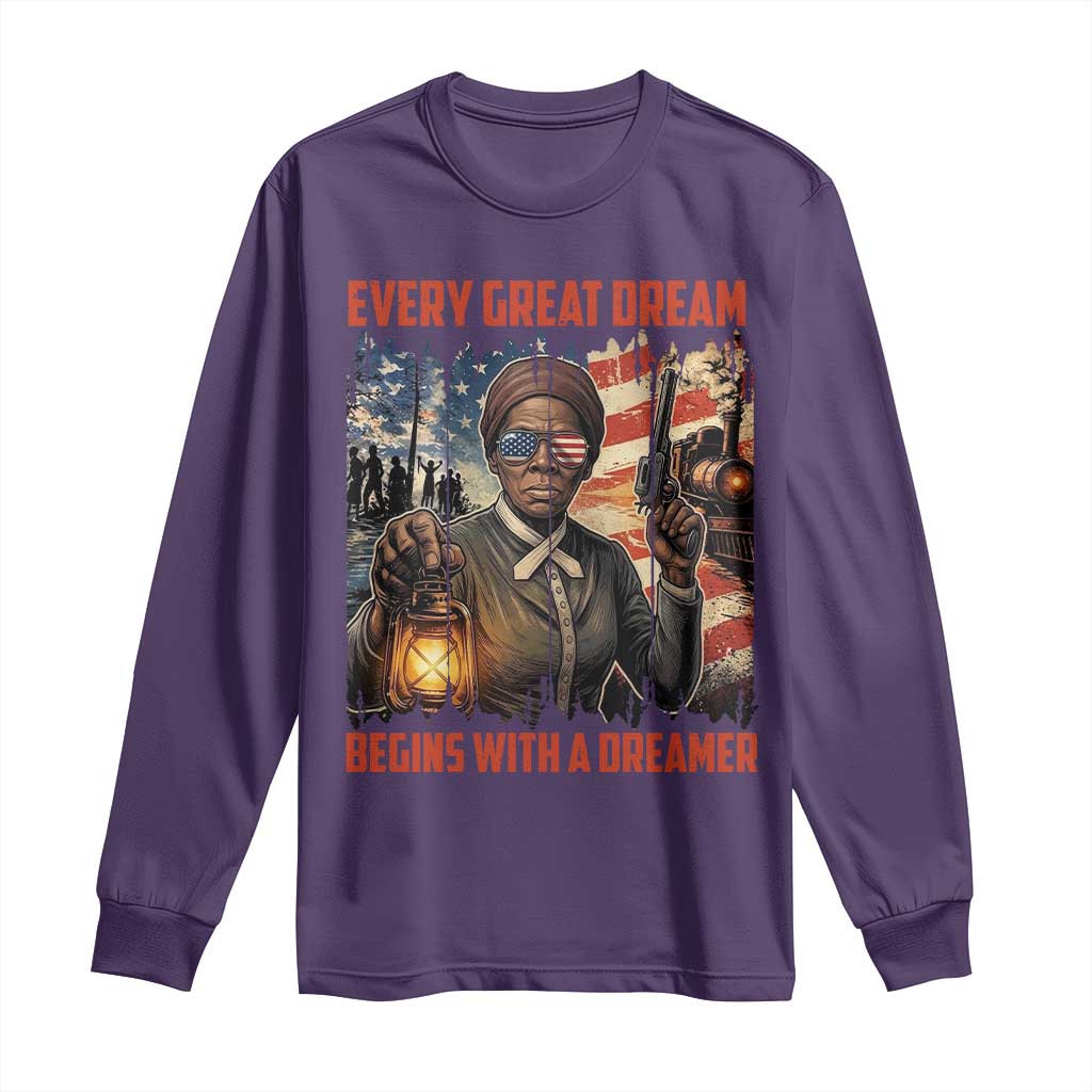 Harriet Tubman Quote Long Sleeve Shirt Every Great Dream Begins With A Dreamer TS12 Purple Print Your Wear