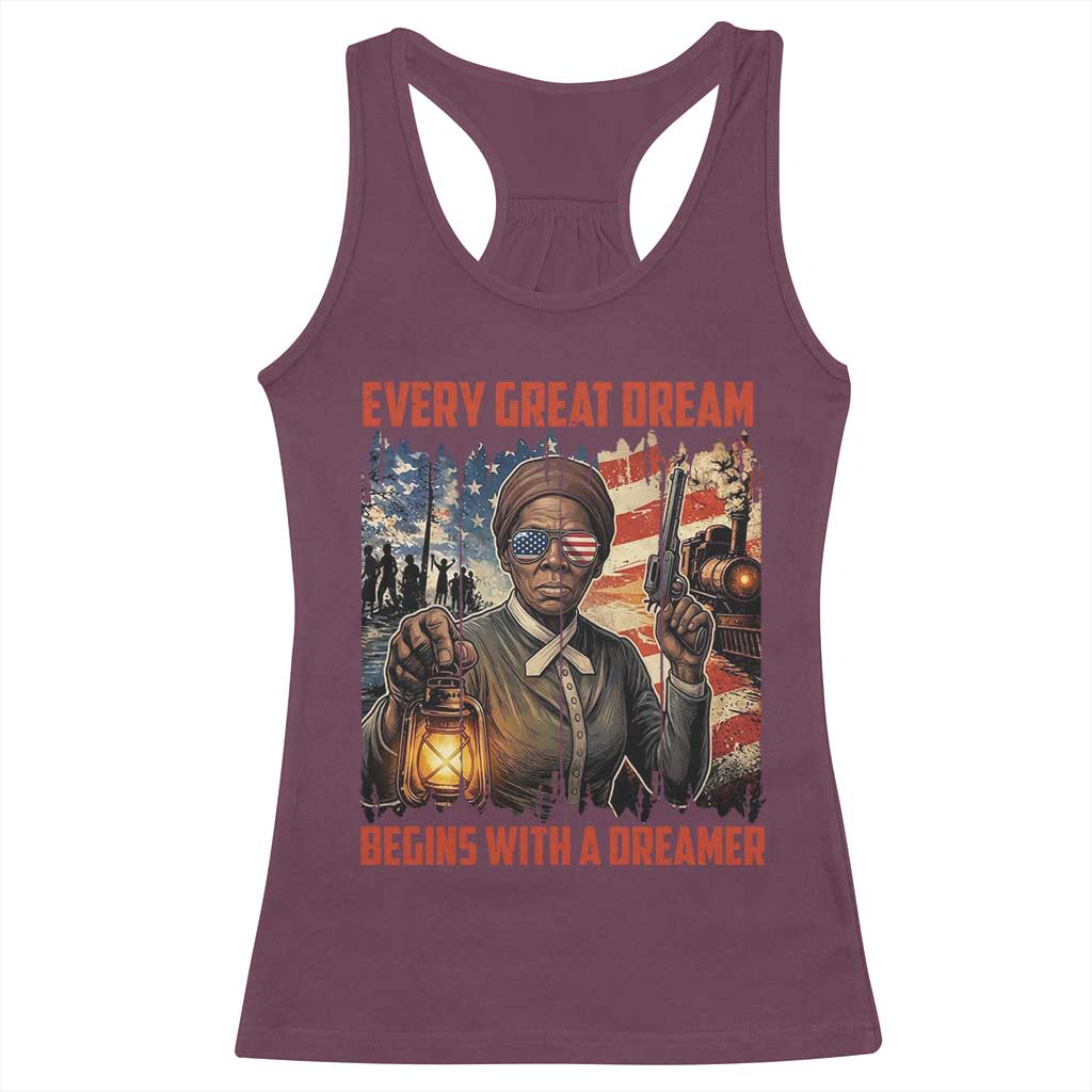 Harriet Tubman Quote Racerback Tank Top Every Great Dream Begins With A Dreamer TS12 Maroon Print Your Wear