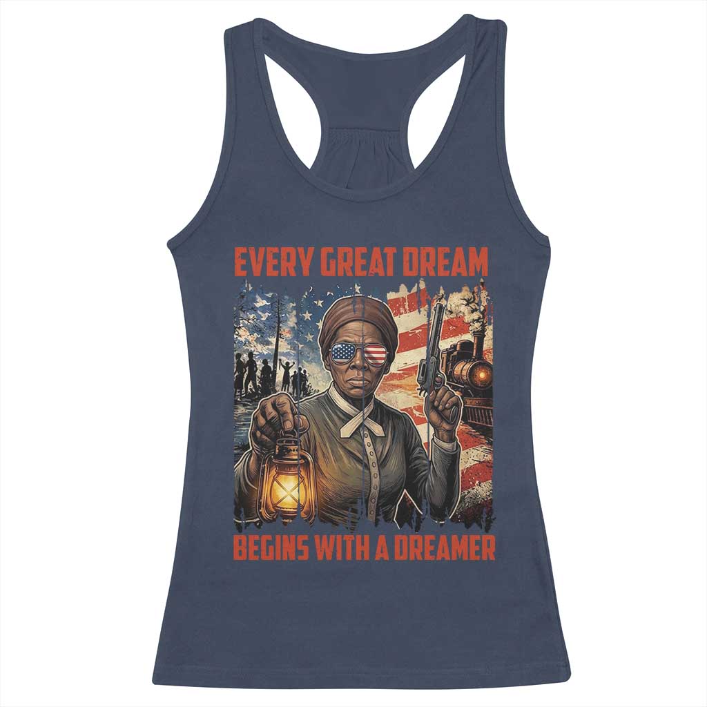 Harriet Tubman Quote Racerback Tank Top Every Great Dream Begins With A Dreamer TS12 Navy Print Your Wear