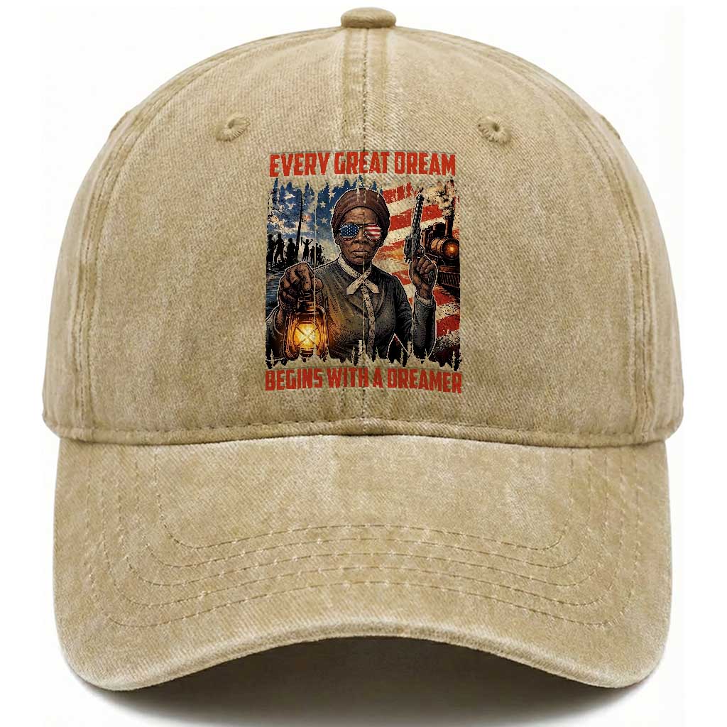 Harriet Tubman Quote Washed Cotton Baseball Cap Every Great Dream Begins With A Dreamer TS12 Print Your Wear
