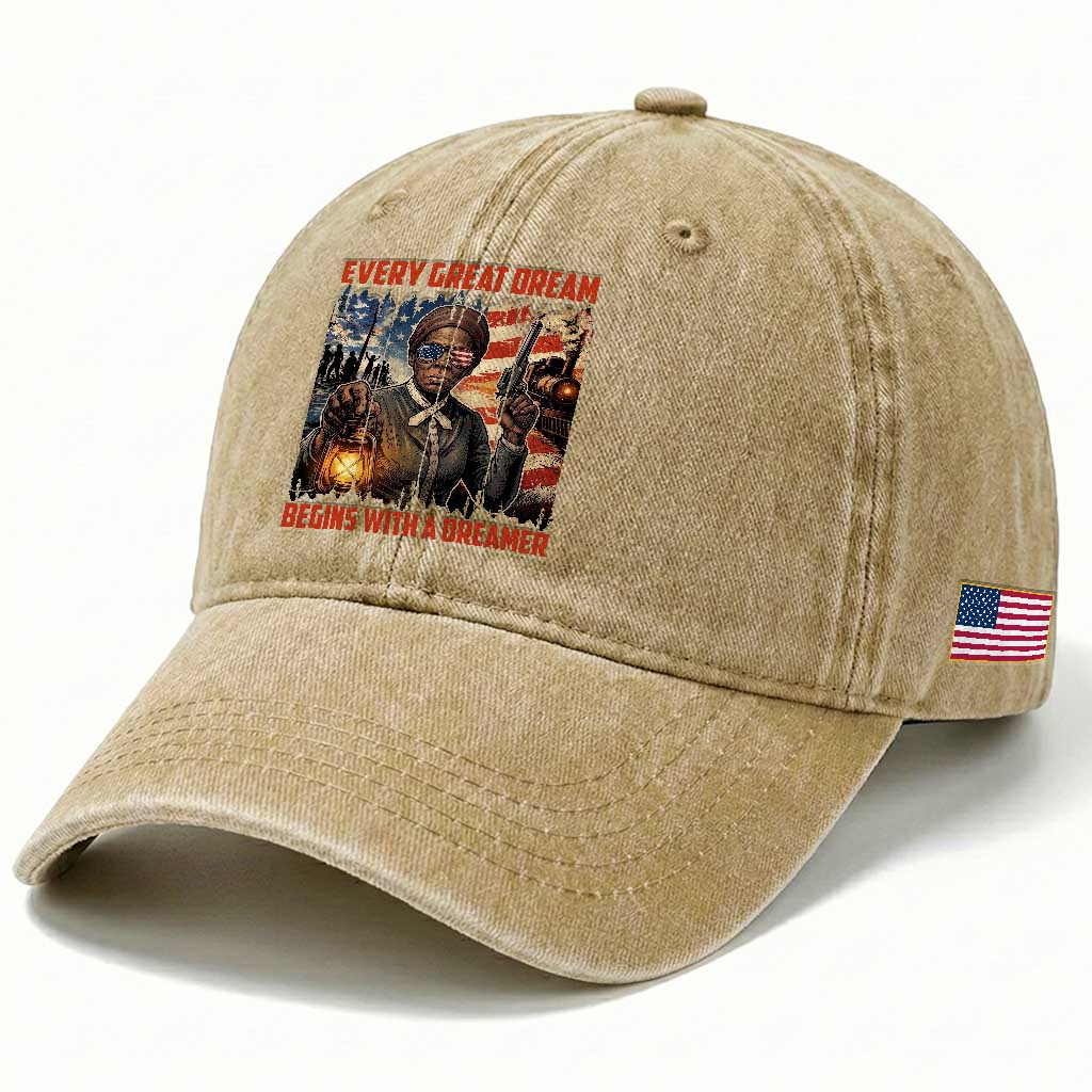 Harriet Tubman Quote Washed Cotton Baseball Cap Every Great Dream Begins With A Dreamer TS12 Print Your Wear