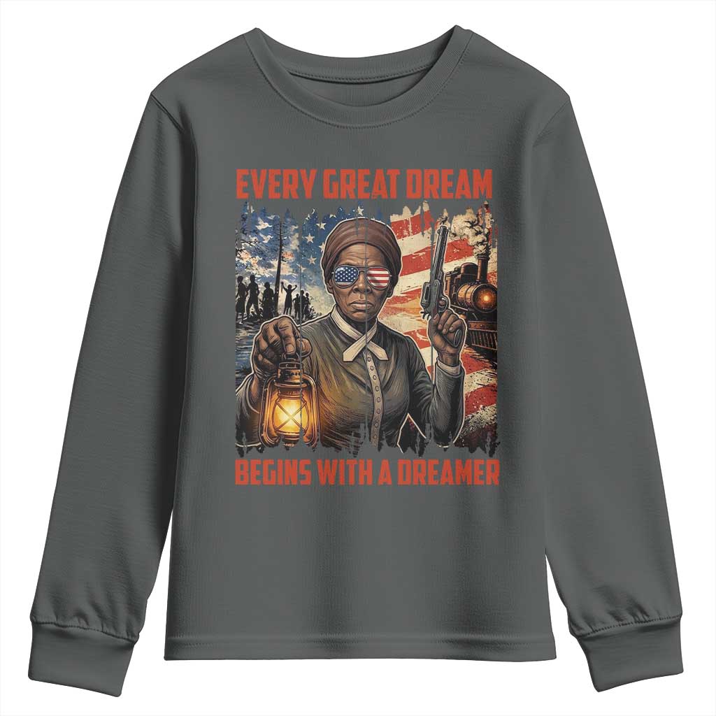 Harriet Tubman Quote Youth Sweatshirt Every Great Dream Begins With A Dreamer TS12 Dark Heather Print Your Wear