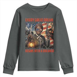 Harriet Tubman Quote Youth Sweatshirt Every Great Dream Begins With A Dreamer TS12 Dark Heather Print Your Wear