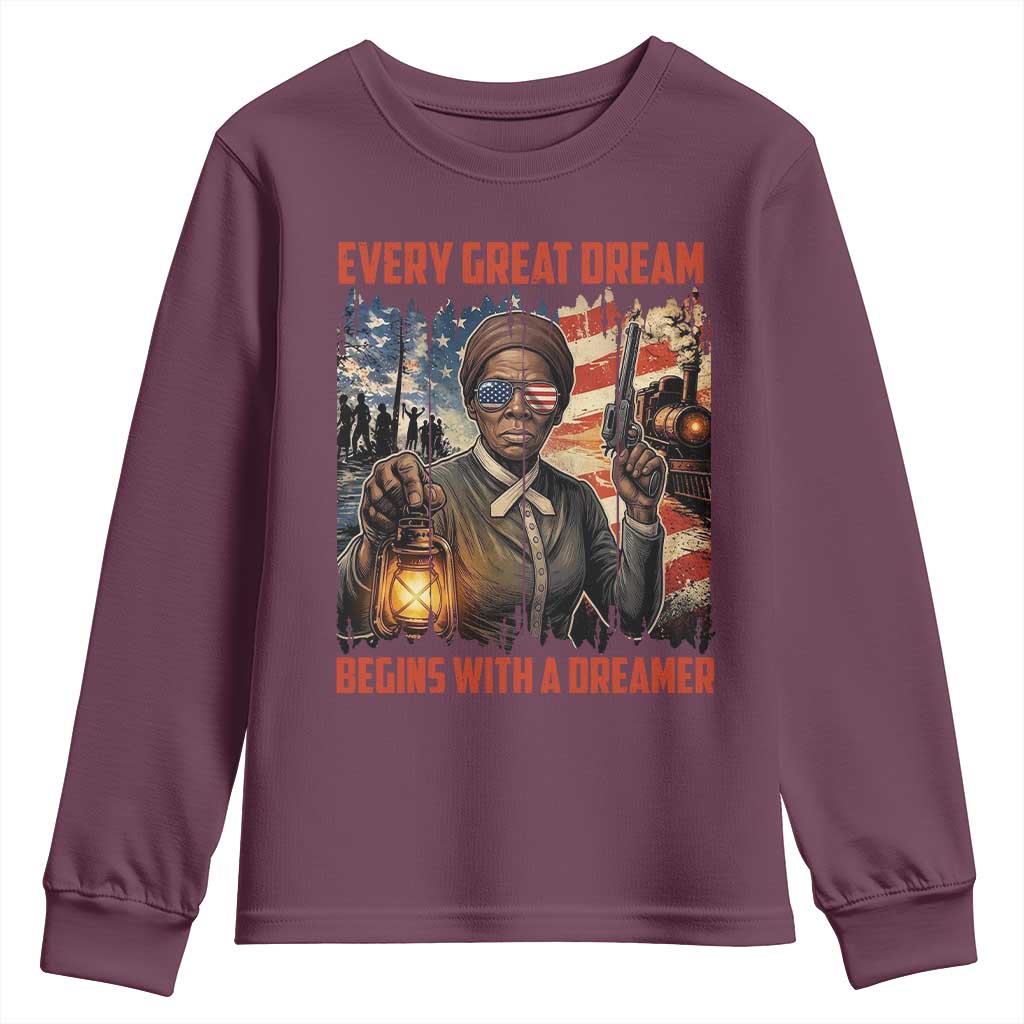Harriet Tubman Quote Youth Sweatshirt Every Great Dream Begins With A Dreamer TS12 Maroon Print Your Wear