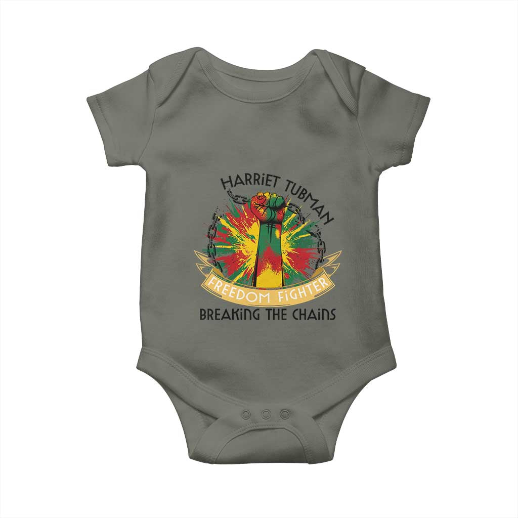Harriet Tubman Baby Onesie Underground Railroad Hero Breaking Chains TS12 Military Green Print Your Wear