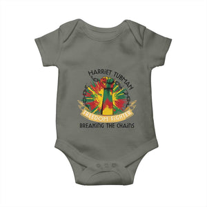 Harriet Tubman Baby Onesie Underground Railroad Hero Breaking Chains TS12 Military Green Print Your Wear