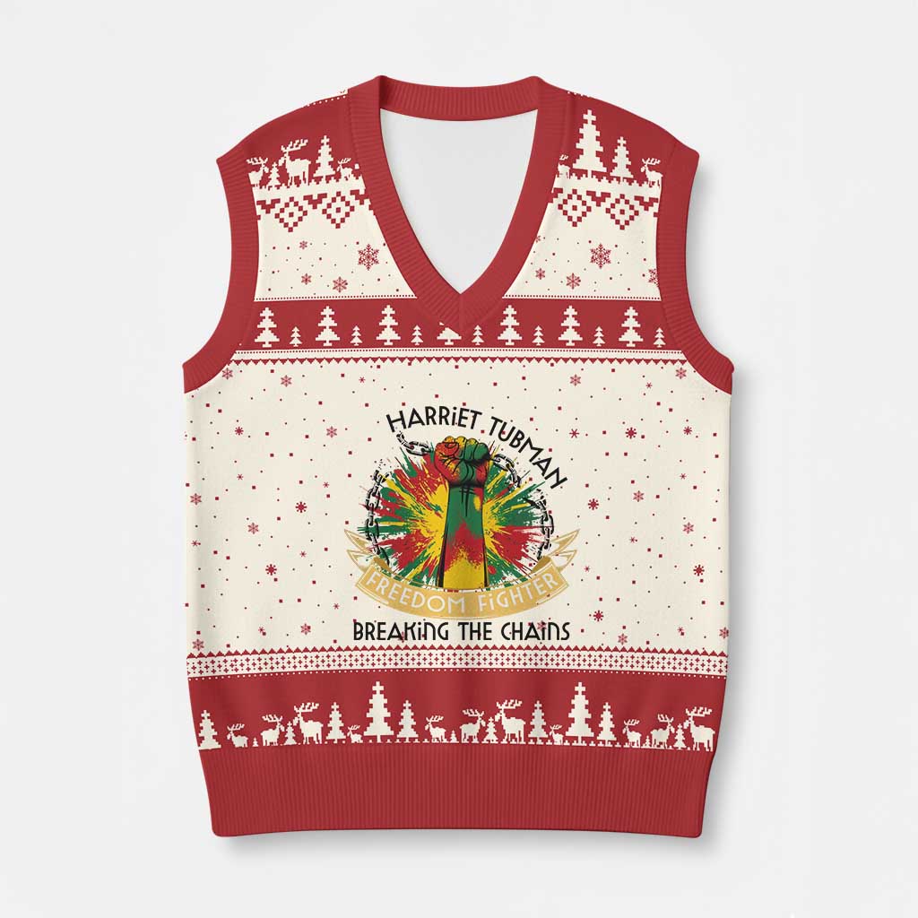 Harriet Tubman V-Neck Knit Sweater Vest Underground Railroad Hero Breaking Chains TS12 Beige Red Print Your Wear