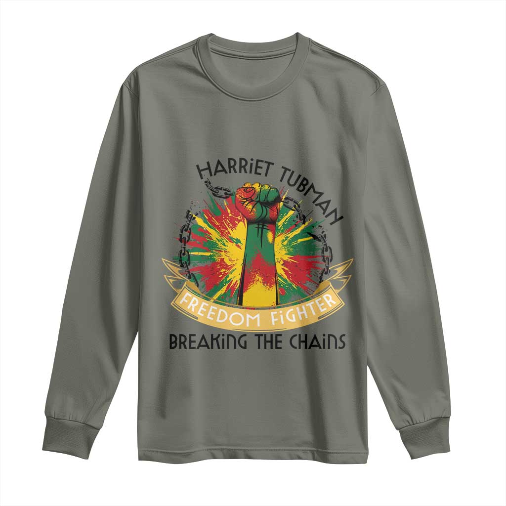 Harriet Tubman Long Sleeve Shirt Underground Railroad Hero Breaking Chains TS12 Military Green Print Your Wear