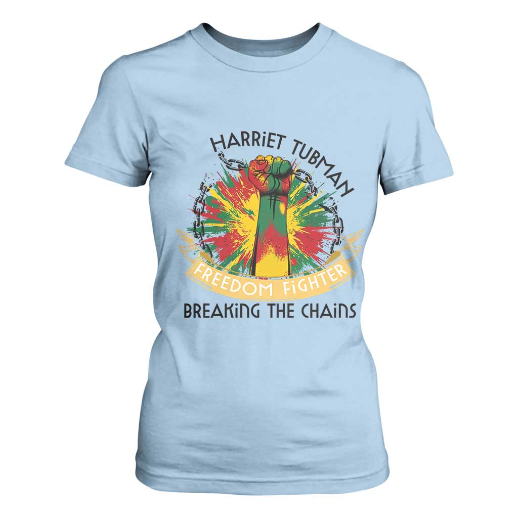 Harriet Tubman T Shirt For Women Underground Railroad Hero Breaking Chains TS12 Light Blue Print Your Wear