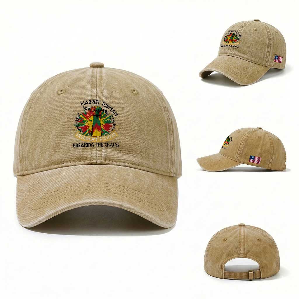 Harriet Tubman Washed Cotton Baseball Cap Underground Railroad Hero Breaking Chains TS12 Washed Cap Universal Fit Khaki Print Your Wear