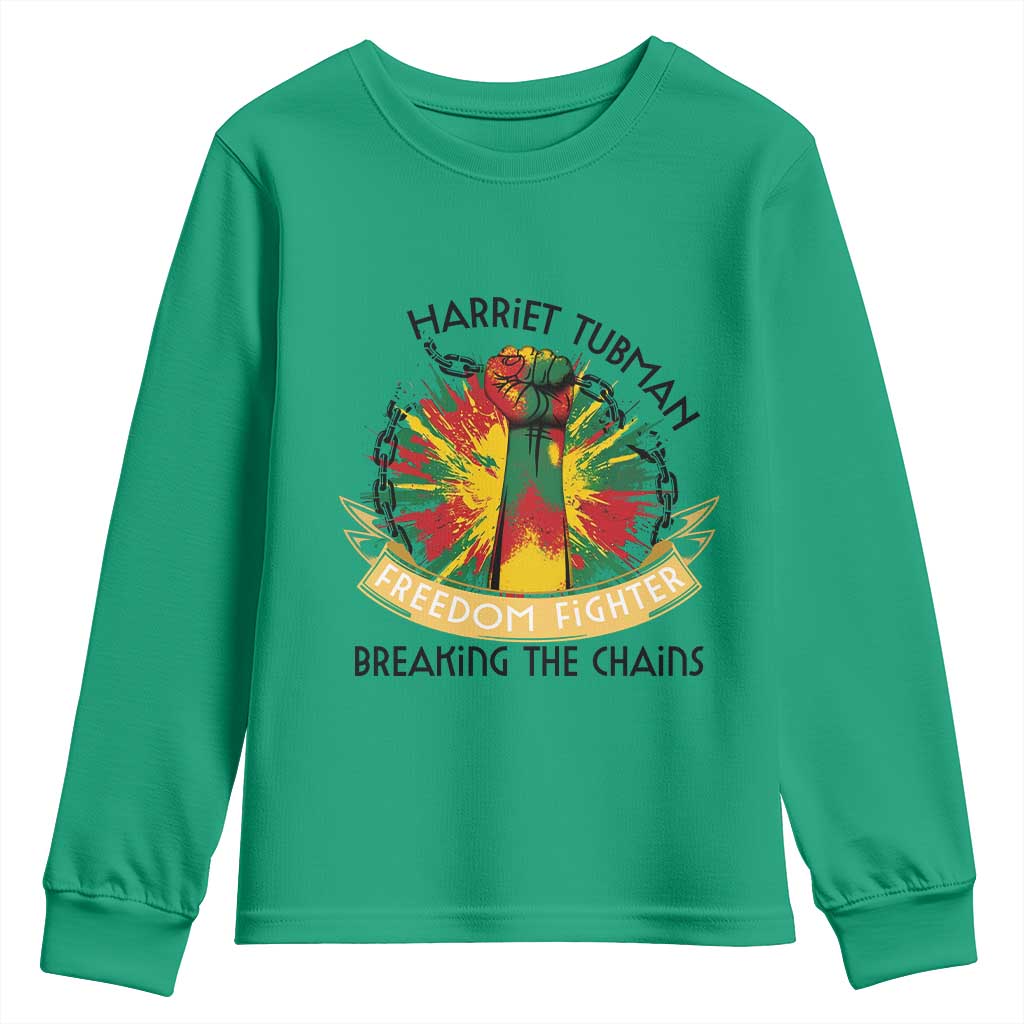 Harriet Tubman Youth Sweatshirt Underground Railroad Hero Breaking Chains TS12 Irish Green Print Your Wear
