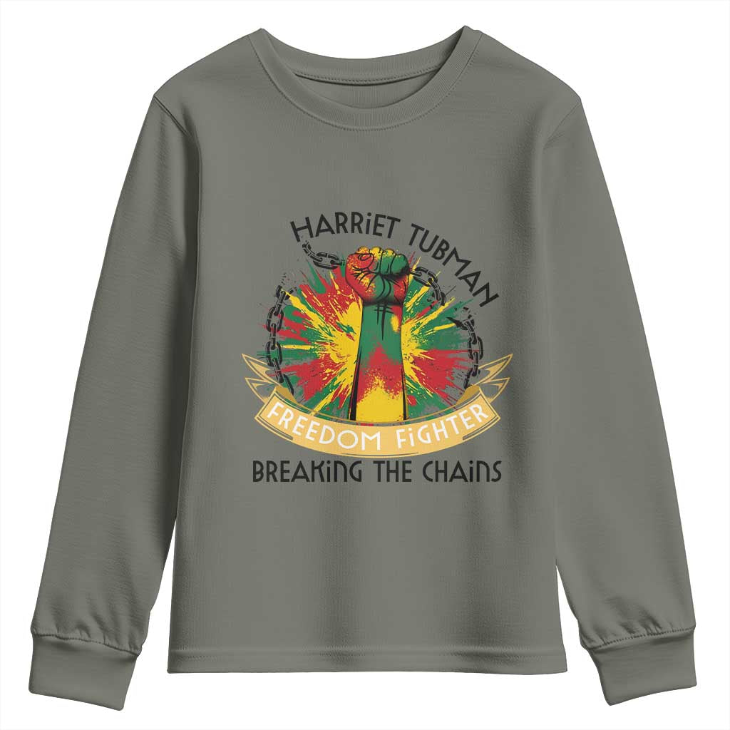 Harriet Tubman Youth Sweatshirt Underground Railroad Hero Breaking Chains TS12 Military Green Print Your Wear