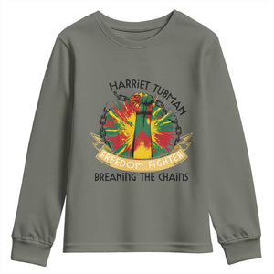 Harriet Tubman Youth Sweatshirt Underground Railroad Hero Breaking Chains TS12 Military Green Print Your Wear