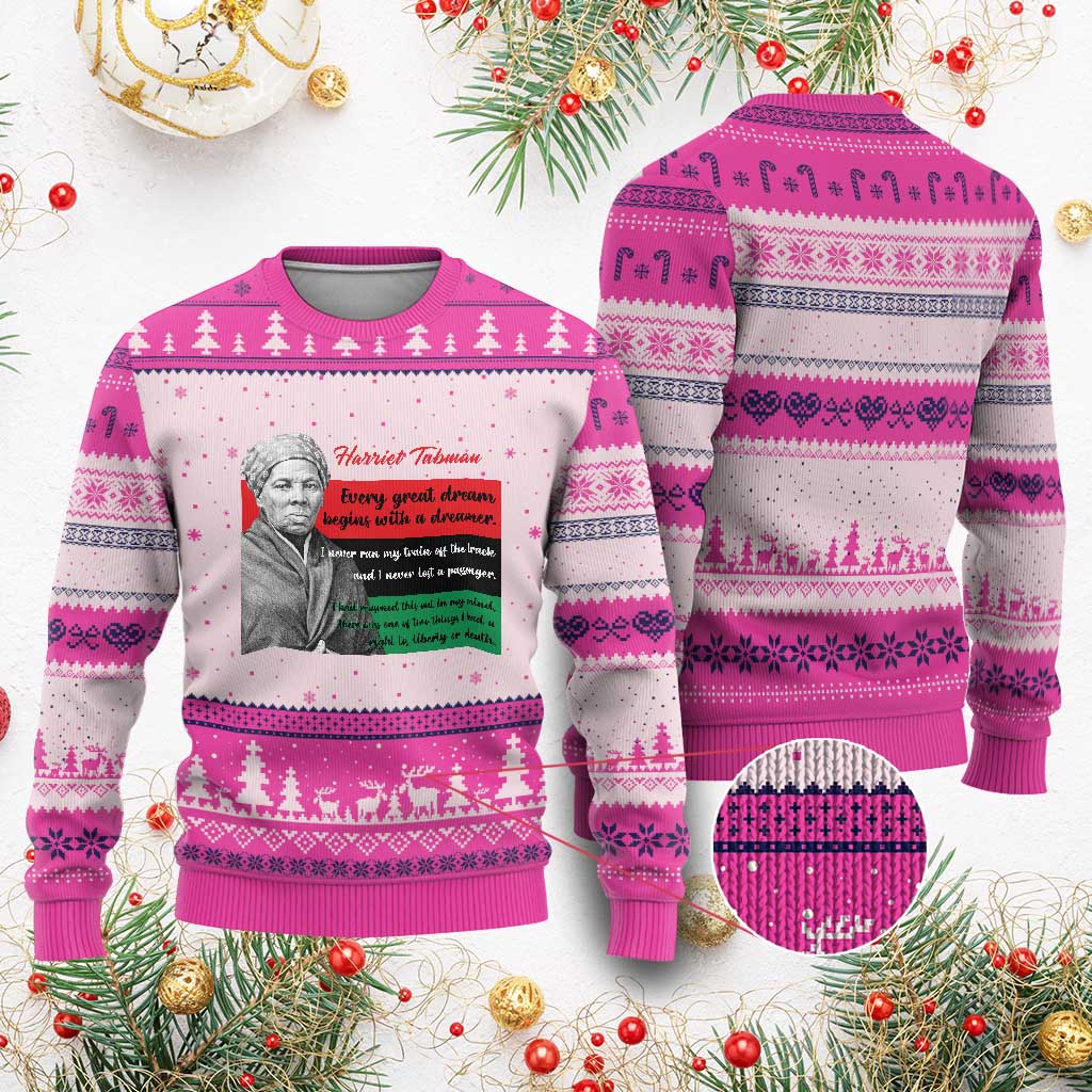 Harriet Tubman Quote Ugly Christmas Sweater Pan African Flag Black History TS12 Hot Pink Print Your Wear
