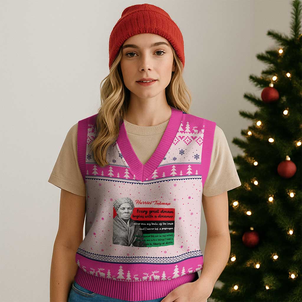 Harriet Tubman Quote V-Neck Knit Sweater Vest Pan African Flag Black History TS12 Hot Pink Print Your Wear