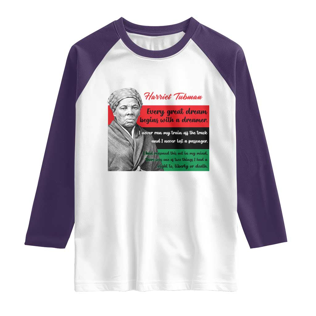 Harriet Tubman Quote Raglan Shirt Pan African Flag Black History TS12 White Purple Print Your Wear