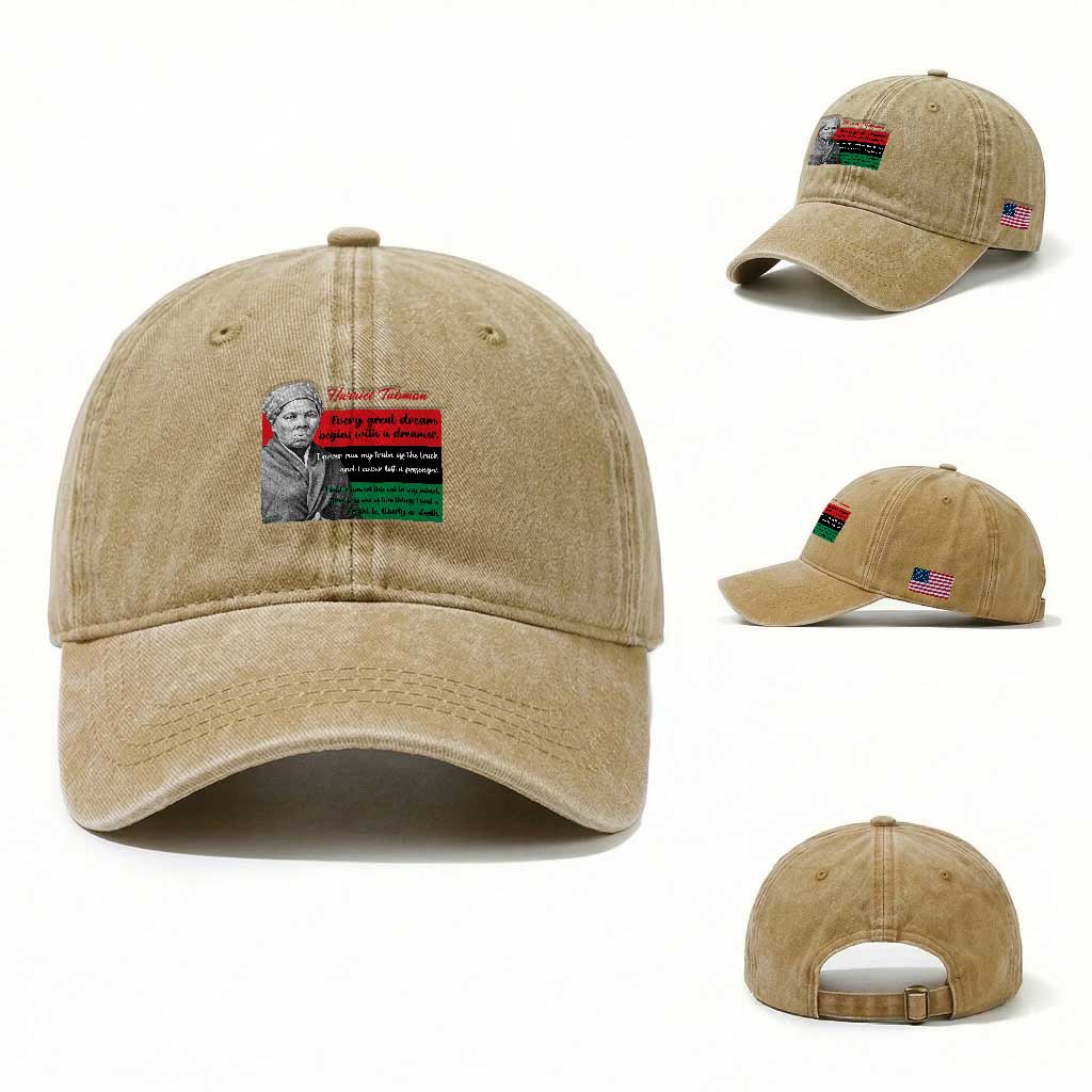 Harriet Tubman Quote Washed Cotton Baseball Cap Pan African Flag Black History TS12 Washed Cap Universal Fit Khaki Print Your Wear