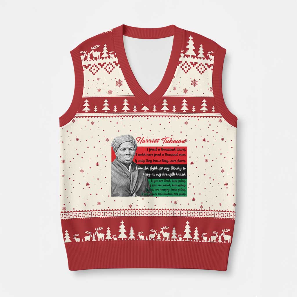 Harriet Tubman Legacy V-Neck Knit Sweater Vest Pan African Flag Freedom Fighter Quote TS12 Beige Red Print Your Wear