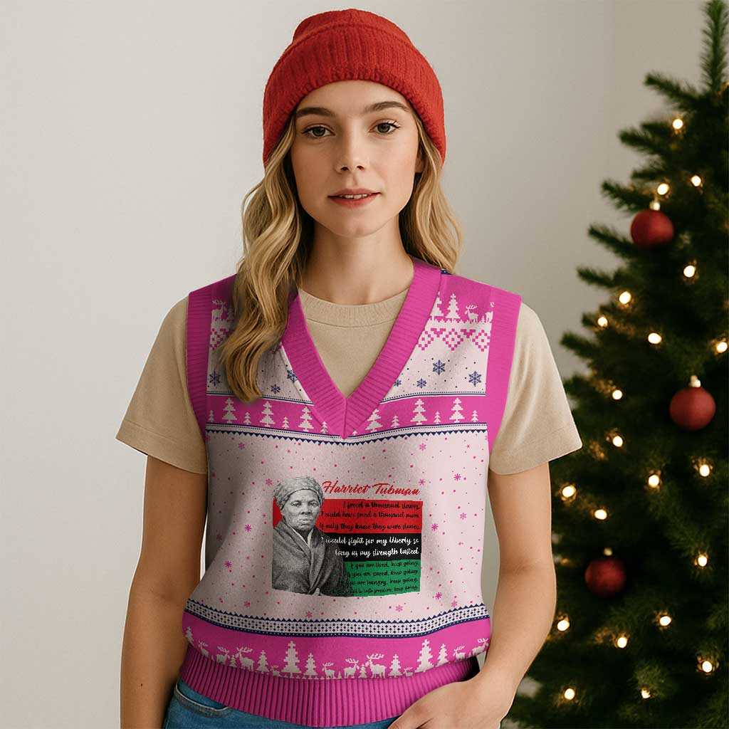 Harriet Tubman Legacy V-Neck Knit Sweater Vest Pan African Flag Freedom Fighter Quote TS12 Hot Pink Print Your Wear