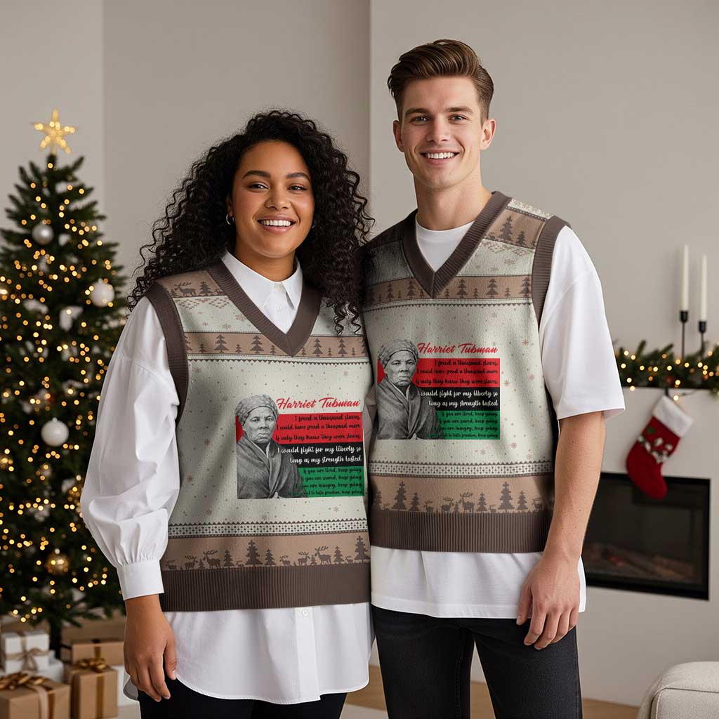 Harriet Tubman Legacy V-Neck Knit Sweater Vest Pan African Flag Freedom Fighter Quote TS12 Mocha Mousse Print Your Wear