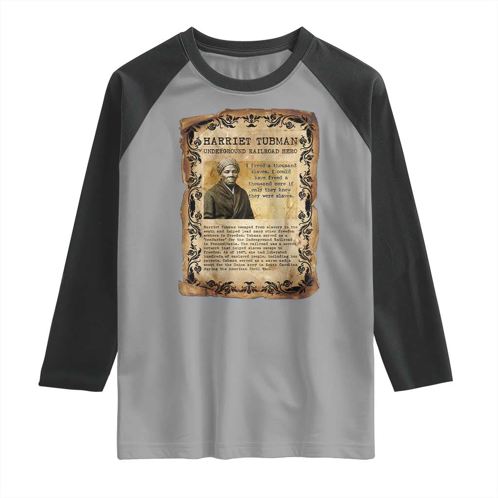 Harriet Tubman Raglan Shirt Womens History Month Gift TS12 Sport Gray Black Print Your Wear