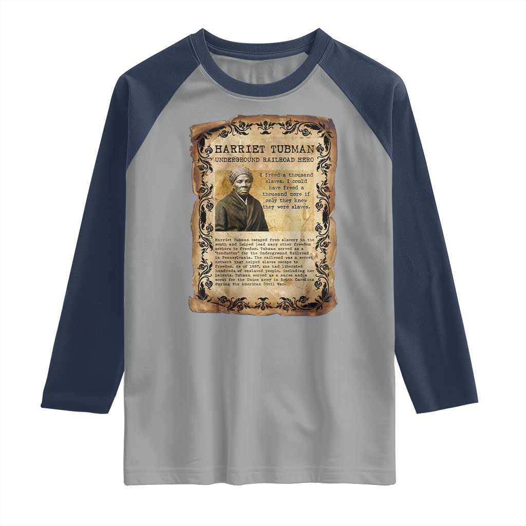 Harriet Tubman Raglan Shirt Womens History Month Gift TS12 Sport Gray Navy Print Your Wear