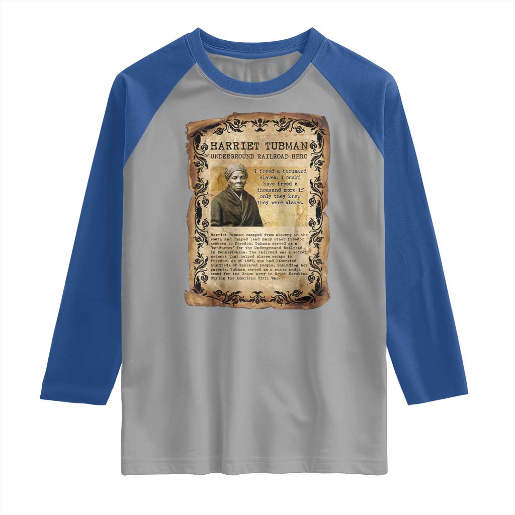 Harriet Tubman Raglan Shirt Womens History Month Gift TS12 Sport Gray Royal Print Your Wear