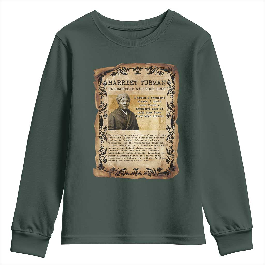 Harriet Tubman Youth Sweatshirt Womens History Month Gift TS12 Dark Forest Green Print Your Wear