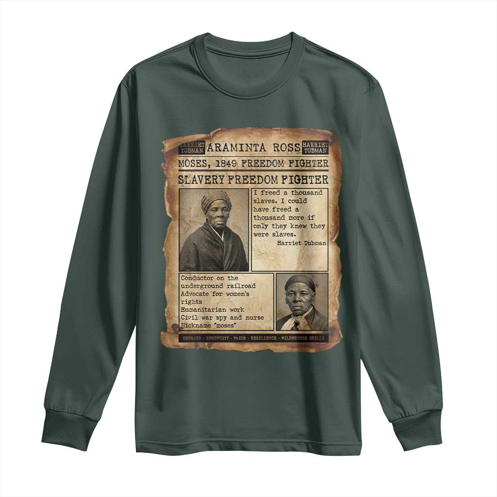Harriet Tubman Newspaper Long Sleeve Shirt Slavery Freedom Fighter Historical TS12 Dark Forest Green Print Your Wear